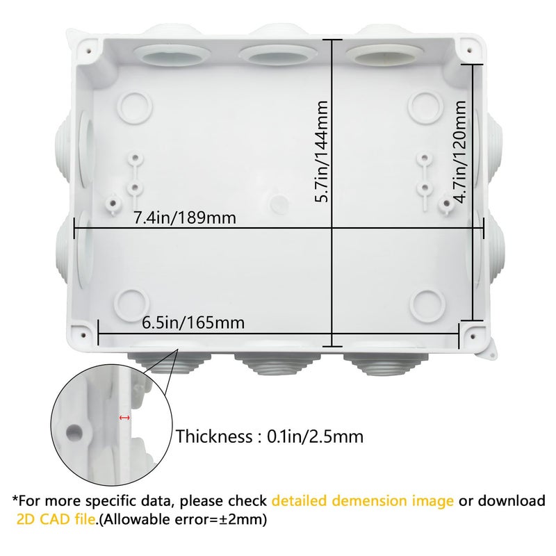 LeMotech ABS Plastic Dustproof Waterproof IP65 Junction Box Universal Electrical Project Enclosure White 7.8 x 6.1 x 3.1 inch (200 x 155 x 80 mm) - Image 3
